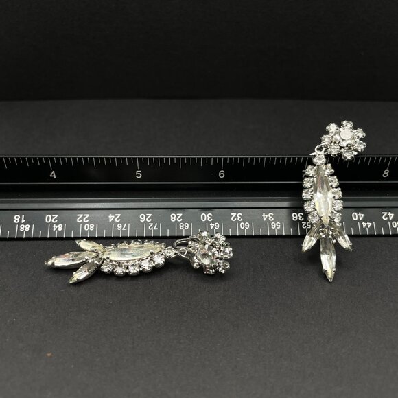 Vintage Signed Sherman Clear Rhinestone Clip on Earrings Bright and Sparkling 2" - Picture 10 of 10